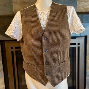 Sloane Ranger Dark Academia Ralph Lauren Brown Wool Tweed Satin Back Vest 8